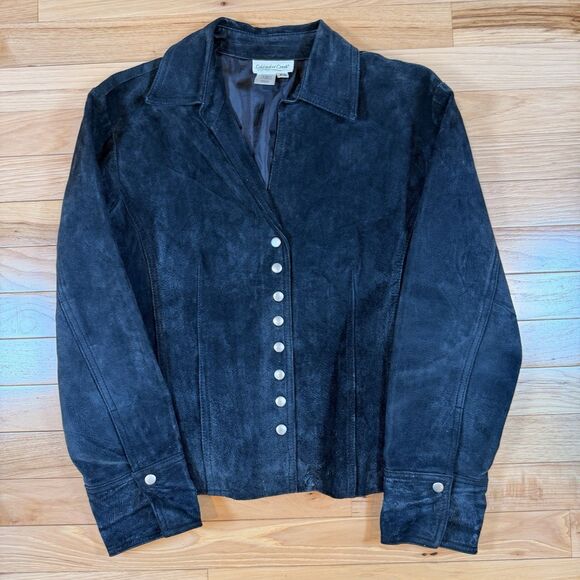 Vtg Coldwater Creek PS 100% Suede Leather Jacket Black Goth Grunge Dark Biker - Picture 1 of 6